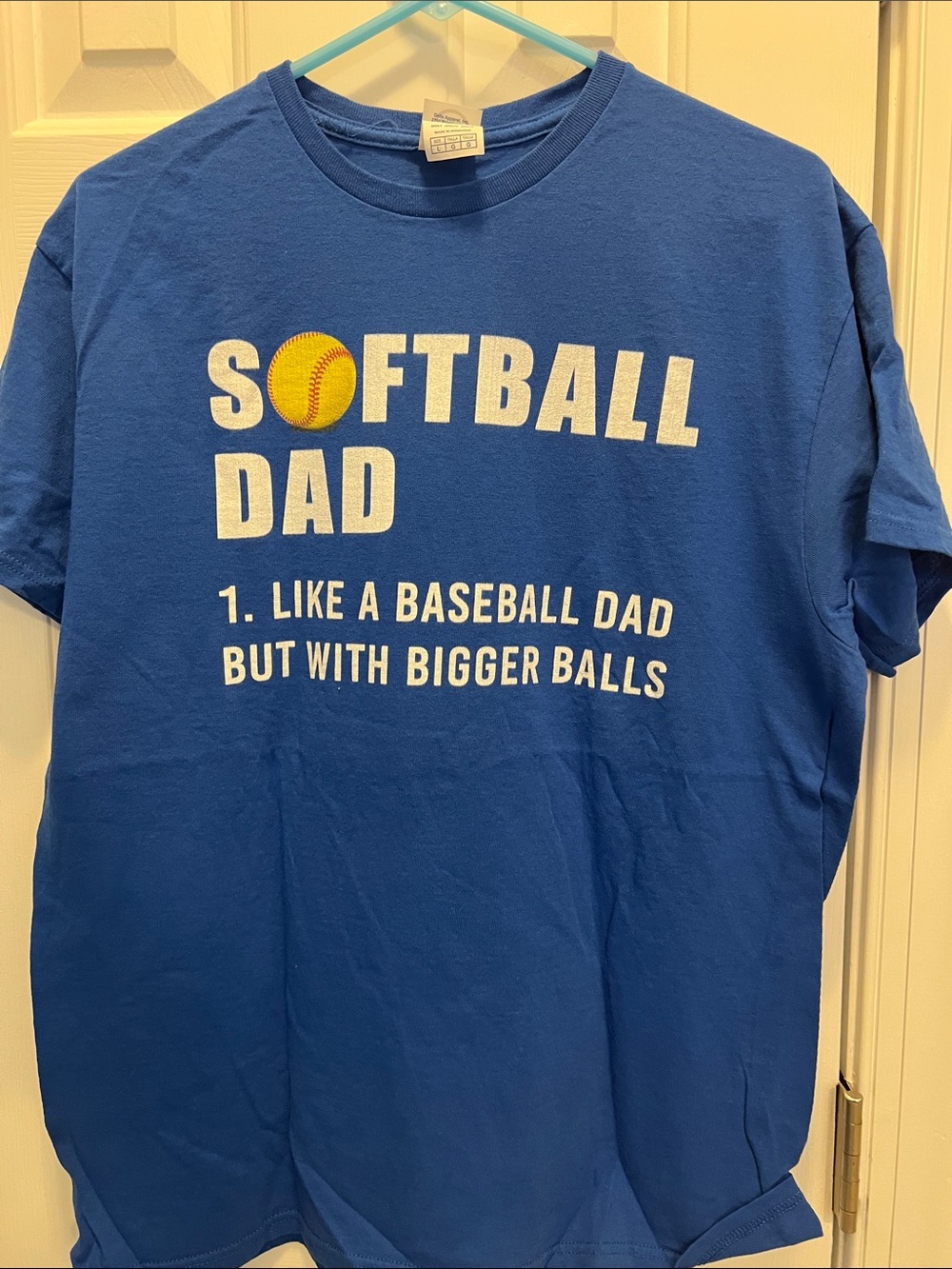 Delta Blue Softball Dad Graphic Tee with Yellow Ball